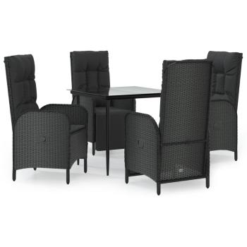 5-tlg. Garten-Essgruppe mit Kissen Schwarz Poly Rattan