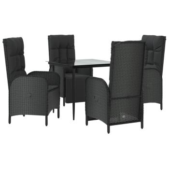 5-tlg. Garten-Essgruppe mit Kissen Schwarz Poly Rattan