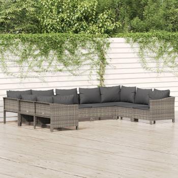 ARDEBO.de - 9-tlg. Garten-Lounge-Set mit Kissen Grau Poly Rattan