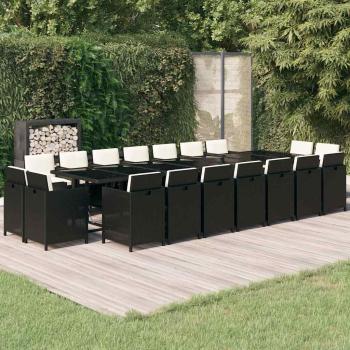 ARDEBO.de - 19-tlg. Garten-Essgruppe mit Kissen Poly Rattan Schwarz