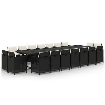 19-tlg. Garten-Essgruppe mit Kissen Poly Rattan Schwarz
