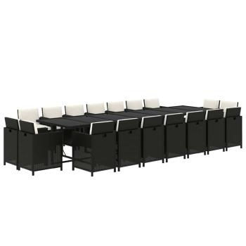 19-tlg. Garten-Essgruppe mit Kissen Poly Rattan Schwarz