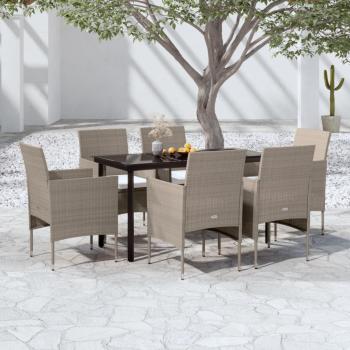 ARDEBO.de - 7-tlg. Garten-Essgruppe mit Kissen Beige und Schwarz