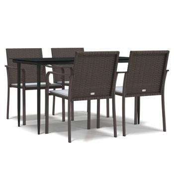 5-tlg. Garten-Essgruppe mit Kissen Poly Rattan und Stahl