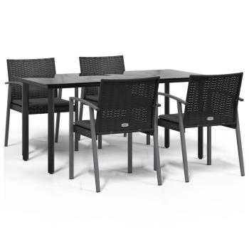 5-tlg. Garten-Essgruppe mit Kissen Poly Rattan und Stahl