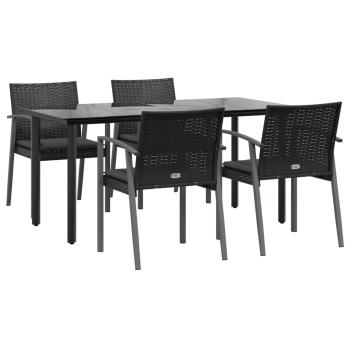 5-tlg. Garten-Essgruppe mit Kissen Poly Rattan und Stahl