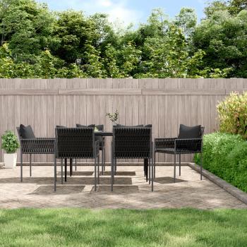 ARDEBO.de - 7-tlg. Garten-Essgruppe mit Kissen Poly Rattan und Stahl