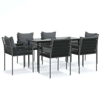 7-tlg. Garten-Essgruppe mit Kissen Poly Rattan und Stahl