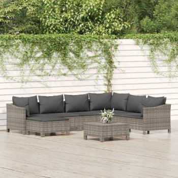 ARDEBO.de - 8-tlg. Garten-Lounge-Set mit Kissen Grau Poly Rattan