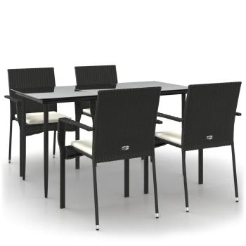 5-tlg. Garten-Essgruppe mit Kissen Schwarz Poly Rattan