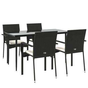 5-tlg. Garten-Essgruppe mit Kissen Schwarz Poly Rattan