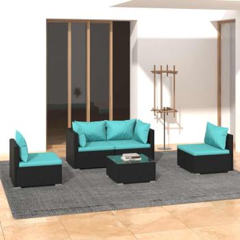 ARDEBO.de - 5-tlg. Garten-Lounge-Set mit Kissen Poly Rattan Schwarz