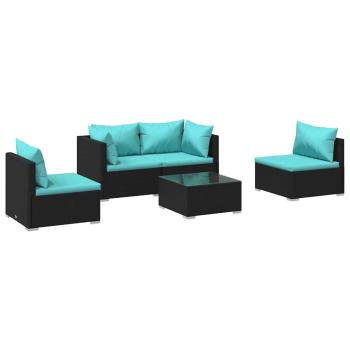 5-tlg. Garten-Lounge-Set mit Kissen Poly Rattan Schwarz