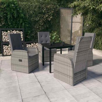 ARDEBO.de - 5-tlg. Garten-Essgruppe mit Kissen Grau