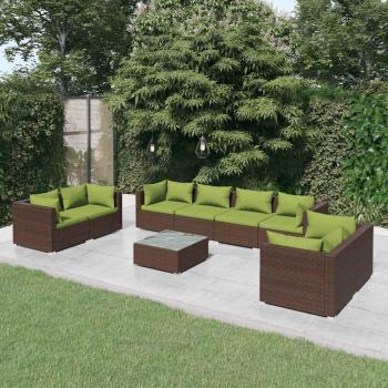 ARDEBO.de - 9-tlg. Garten-Lounge-Set mit Kissen Poly Rattan Braun