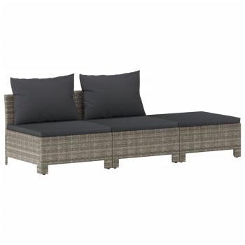 6-tlg. Garten-Lounge-Set mit Kissen Grau Poly Rattan
