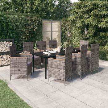 ARDEBO.de - 9-tlg. Garten-Essgruppe mit Auflagen Grau