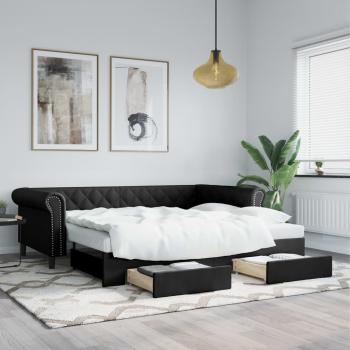 ARDEBO.de - Tagesbett Ausziehbar mit Schubladen Schwarz 90x200cm Kunstleder