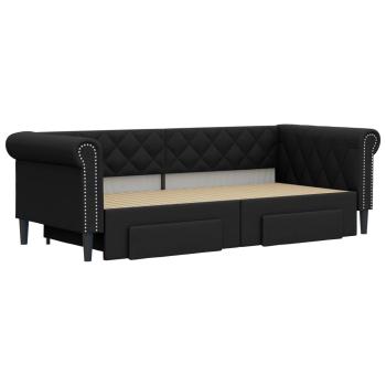 Tagesbett Ausziehbar mit Schubladen Schwarz 90x200cm Kunstleder