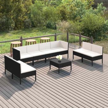ARDEBO.de - 9-tlg. Garten-Lounge-Set mit Auflagen Poly Rattan Schwarz