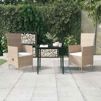 ARDEBO.de - 3-tlg. Garten-Essgruppe mit Kissen Beige