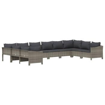 10-tlg. Garten-Lounge-Set mit Kissen Grau Poly Rattan