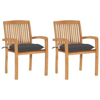 ARDEBO.de - Gartenst?hle 2 Stk. mit Anthrazit Kissen Massivholz Teak