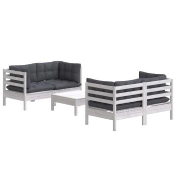 5-tlg. Garten-Lounge-Set mit Anthrazit Kissen Kiefernholz