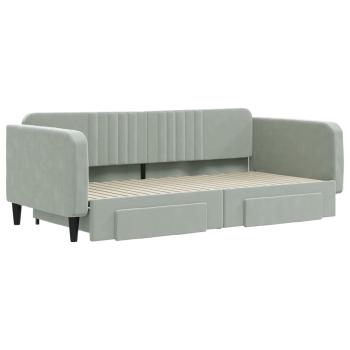Tagesbett Ausziehbar mit Schubladen Hellgrau 100x200 cm Samt