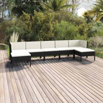 ARDEBO.de - 7-tlg. Garten-Lounge-Set mit Auflagen Poly Rattan Schwarz
