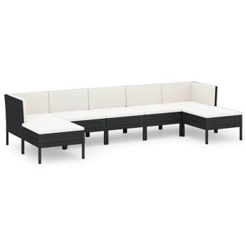 7-tlg. Garten-Lounge-Set mit Auflagen Poly Rattan Schwarz