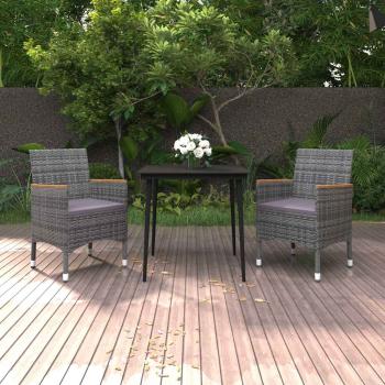 ARDEBO.de - 3-tlg. Garten-Essgruppe mit Auflagen Poly Rattan und Glas