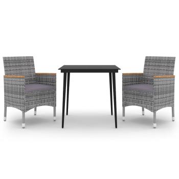 3-tlg. Garten-Essgruppe mit Auflagen Poly Rattan und Glas