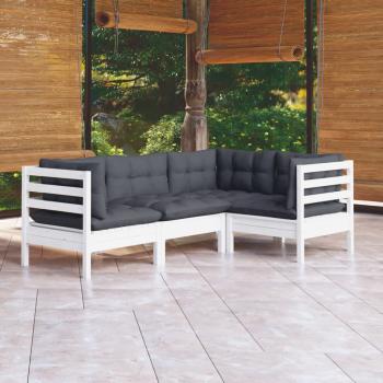 ARDEBO.de - 4-tlg. Garten-Lounge-Set mit Kissen Weiß Kiefernholz