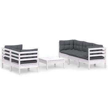 6-tlg. Garten-Lounge-Set mit Anthrazit Kissen Kiefernholz