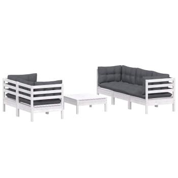 6-tlg. Garten-Lounge-Set mit Anthrazit Kissen Kiefernholz