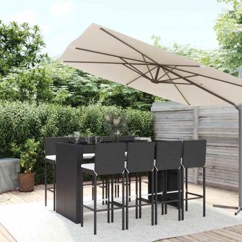 ARDEBO.de - 9-tlg. Gartenbar-Set mit Kissen Schwarz Poly Rattan