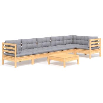 7-tlg. Garten-Lounge-Set mit Grauen Kissen Kiefernholz