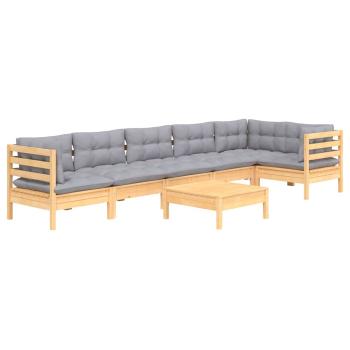 7-tlg. Garten-Lounge-Set mit Grauen Kissen Kiefernholz