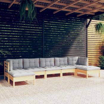 ARDEBO.de - 7-tlg. Garten-Lounge-Set mit Grauen Kissen Kiefernholz