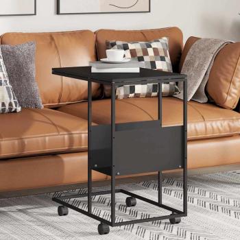 ARDEBO.de - Beistelltisch mit Rollen Schwarz 55x36x63,5 cm Holzwerkstoff