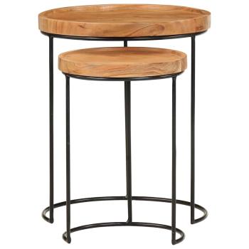 2-tlg. Couchtisch-Set Massivholz Akazie und Stahl