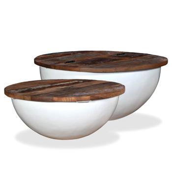 ARDEBO.de - 2-tlg. Couchtisch-Set Altholz Massiv Wei? Schalenform