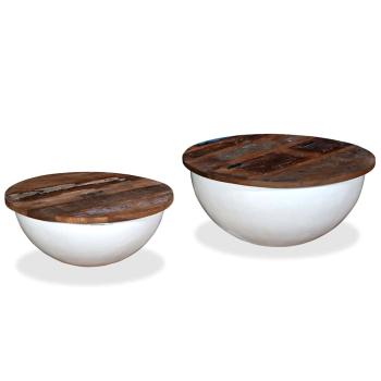 2-tlg. Couchtisch-Set Altholz Massiv Wei? Schalenform