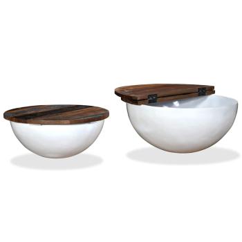 2-tlg. Couchtisch-Set Altholz Massiv Wei? Schalenform