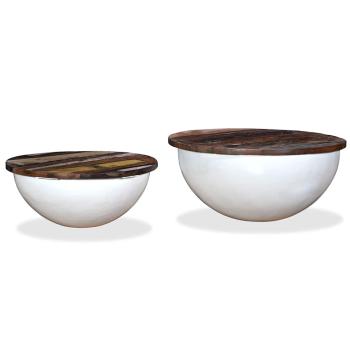 2-tlg. Couchtisch-Set Altholz Massiv Wei? Schalenform