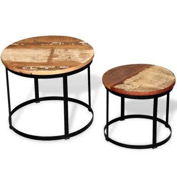 2-tlg. Couchtisch-Set Altholz Massiv Rund 40cm/50cm