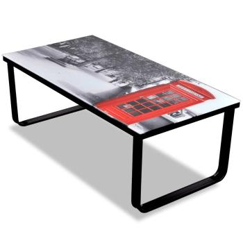 ARDEBO.de - Couchtisch mit Glasplatte Telefonzelle-Aufdruck