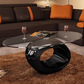ARDEBO.de - Couchtisch mit Ovaler Glasplatte Hochglanz Schwarz