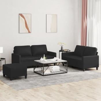 ARDEBO.de - 3-tlg. Sofagarnitur mit Kissen Schwarz Kunstleder